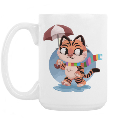 Кружка с принтом Кот под зонтом