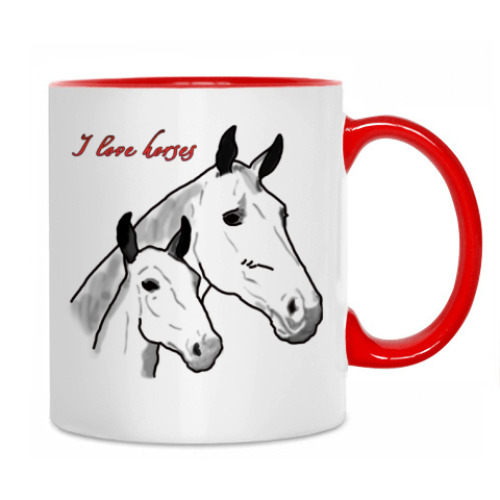 Кружка с принтом Лошади