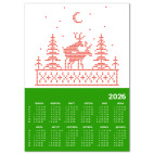 Календарь A4 2026, зеленый олени