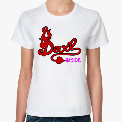 Классическая футболка с принтом Дьявол внутри!