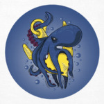 Морское чудовище осьминог обвивший якорь под водой