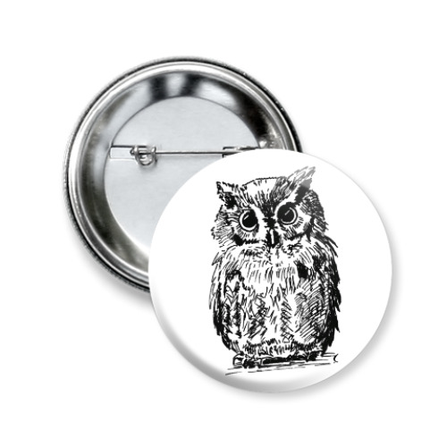 Значок 50мм с принтом Сова