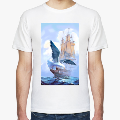 Футболка с принтом Чайка на фоне парусника