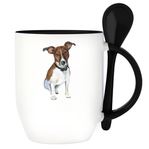 Кружка с ложкой с принтом Джек рассел терьер