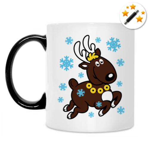Кружка-хамелеон с принтом Олень с бубенцами