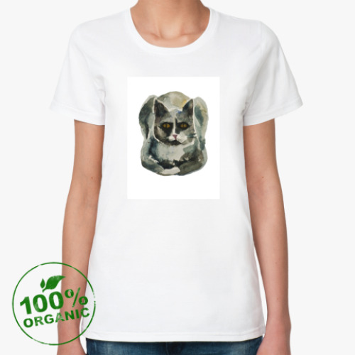 Женская футболка из органик-хлопка с принтом Спокойная кошка