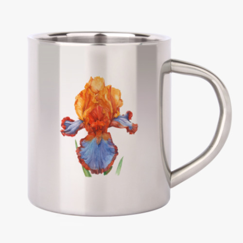 Кружка металлическая с принтом Цветок гиацинт-ирис акварель