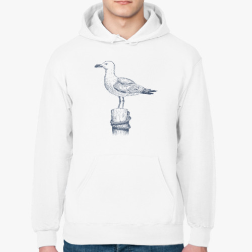 Толстовка худи с принтом Море винтаж чайка