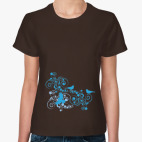 Классическая женская футболка цветы и птицы