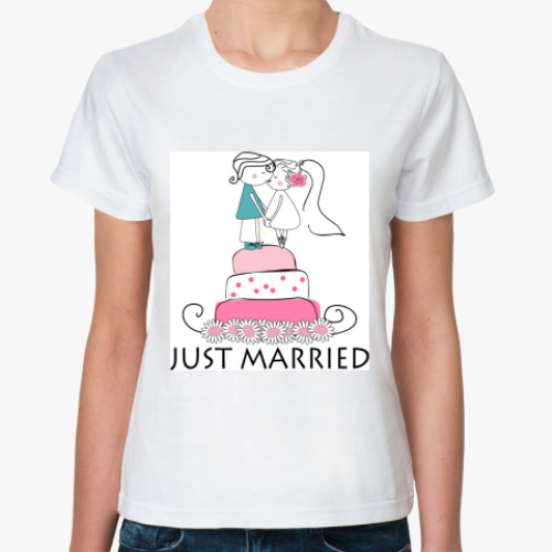 Классическая футболка с принтом  Just Married