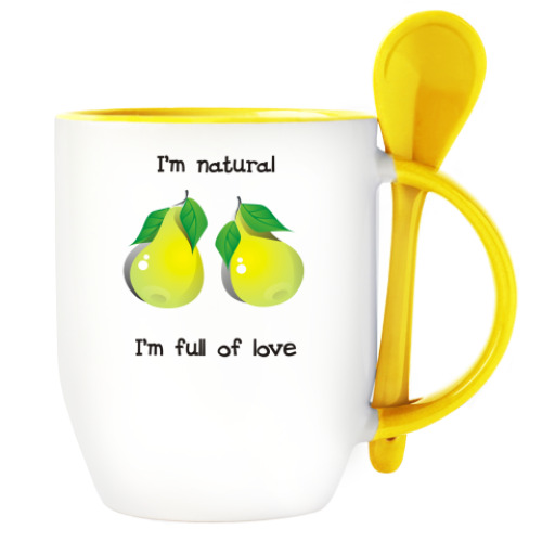 Кружка с ложкой с принтом I'm natural, I'm full of love
