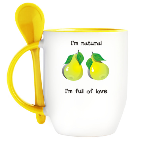 Кружка с ложкой с принтом I'm natural, I'm full of love