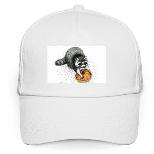 Кепка бейсболка с принтом Енот с тыквой