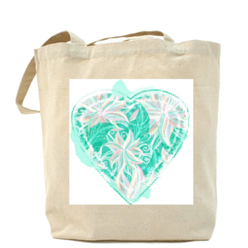 Сумка шоппер с принтом Узор с мятным сердцем
