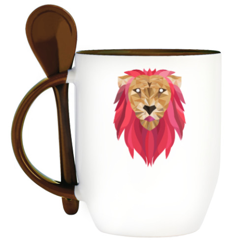 Кружка с ложкой с принтом Лев / Lion