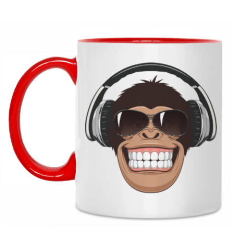 Кружка с принтом Обезьяна в наушниках