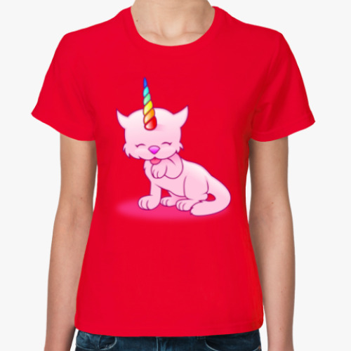 Женская футболка с принтом Котенок Единорог