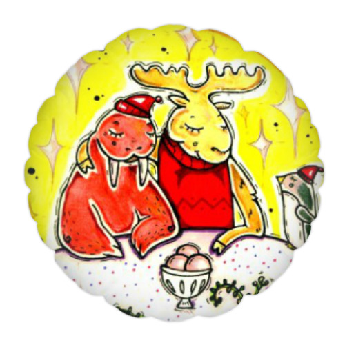 Подушка с принтом Лось и морж