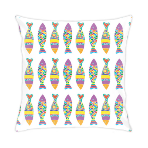 Подушка с принтом Рыбы и сердца