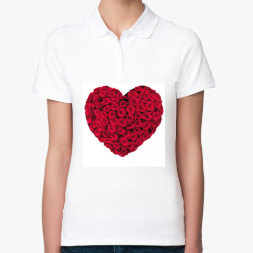 Женская рубашка поло (печать) с принтом Сердце из роз