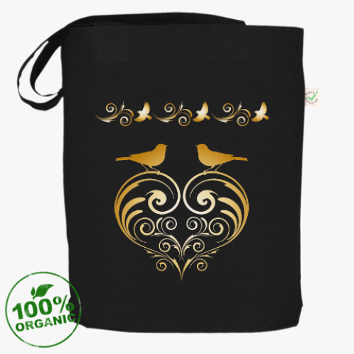 Сумка шоппер с принтом золотые птицы