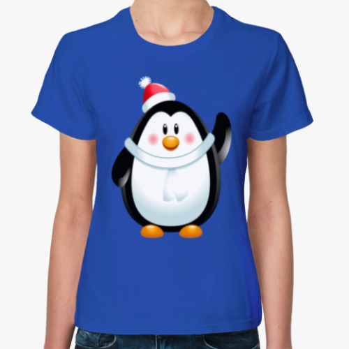 Женская футболка с принтом Новогодний Пингвин