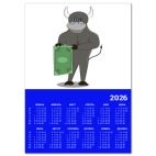 Календарь A2 2026, синий Бык с долларом