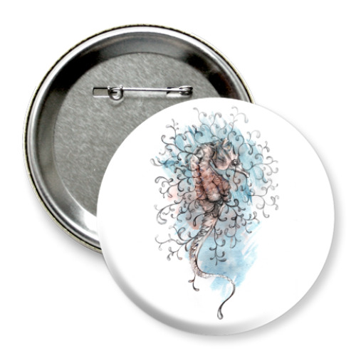 Значок 75мм с принтом морской конек