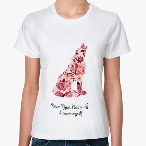 Классическая футболка с принтом Rose Tyler-Bad wolf