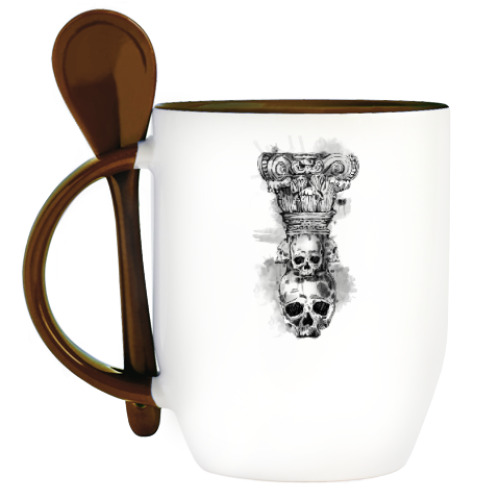 Кружка с ложкой с принтом Череп-колонна