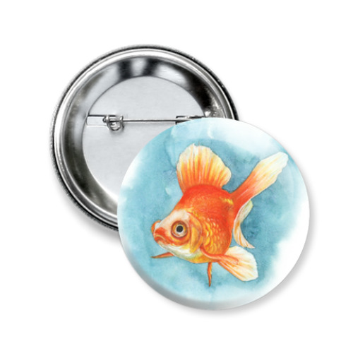 Значок 50мм с принтом Золотая рыбка