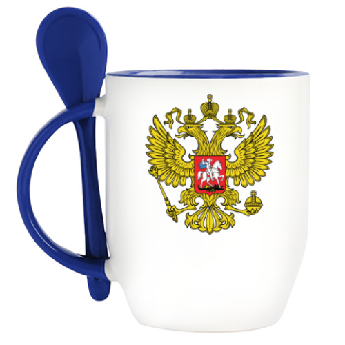 Кружка с ложкой с принтом Герб Российской Федерации