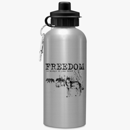 Бутылка с карабином (500 мл) с принтом Волки. Свобода