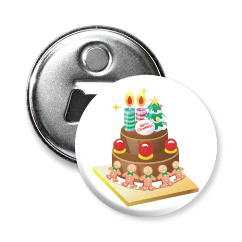 Магнит-открывашка с принтом Рождественский торт