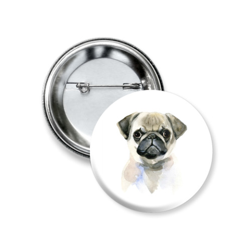 Значок 37мм с принтом Мопс