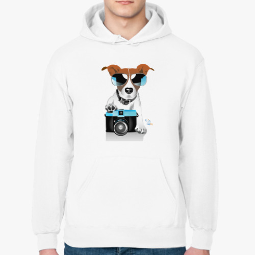 Толстовка худи с принтом Пес с фотоаппаратом