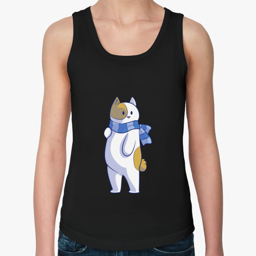 Женская майка с принтом Котик в шарфе