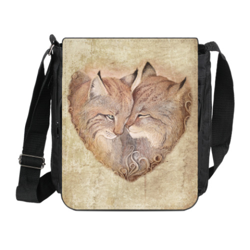 Сумка на плечо (мини-планшет) с принтом Влюбленные рыси