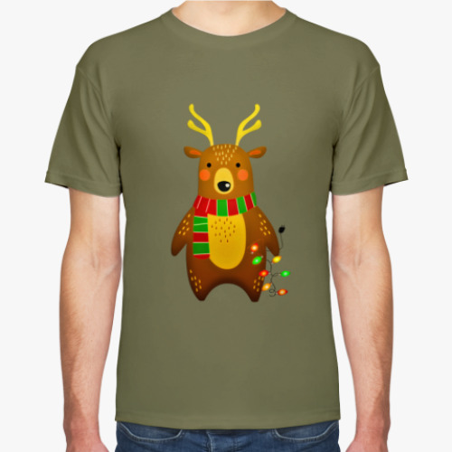 Футболка с принтом Новогодний медведь