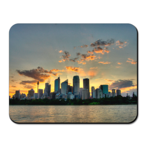 Коврик для мыши с принтом Небоскребы вечером