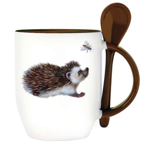 Кружка с ложкой с принтом Ежики