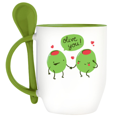 Кружка с ложкой с принтом Olive You