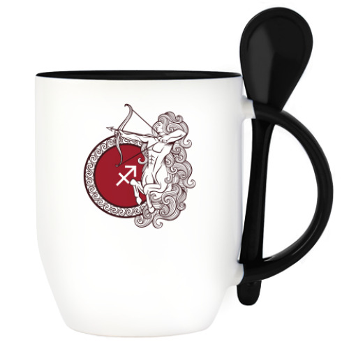 Кружка с ложкой с принтом Символ Стрелец Знак Зодиака