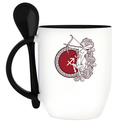 Кружка с ложкой с принтом Символ Стрелец Знак Зодиака