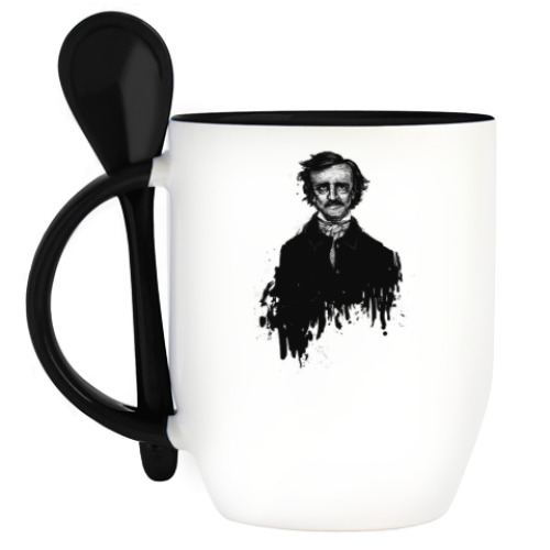 Кружка с ложкой с принтом Эдгар Аллан По
