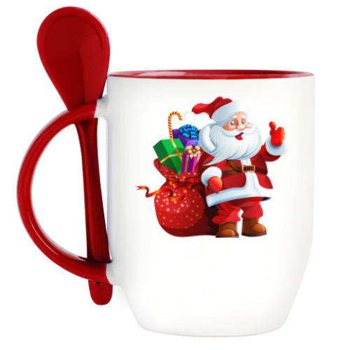 Кружка с ложкой с принтом новый год