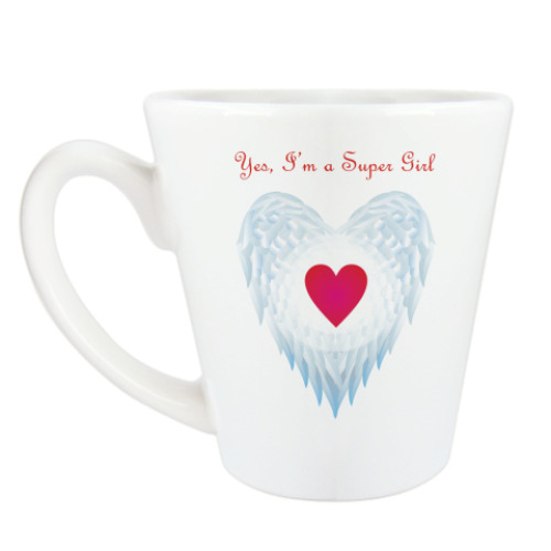 Чашка Латте с принтом Yes, I'm a Super Girl. Крылья