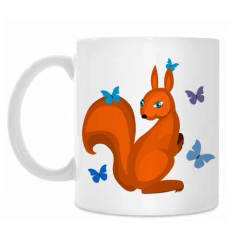 Кружка с принтом белка и бабочки