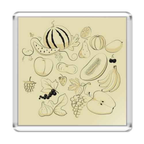 Магнит с принтом Фрукты и ягоды