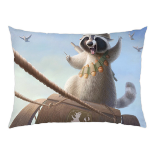 Подушка с принтом Енот-герой